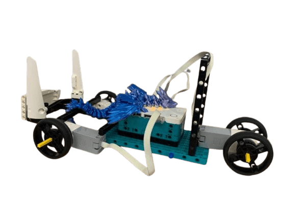 Niebieski robot zbudowany podczas warsztatów